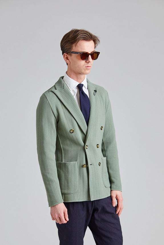 LARDINI Herringbone DB Knit Jacket Green-1